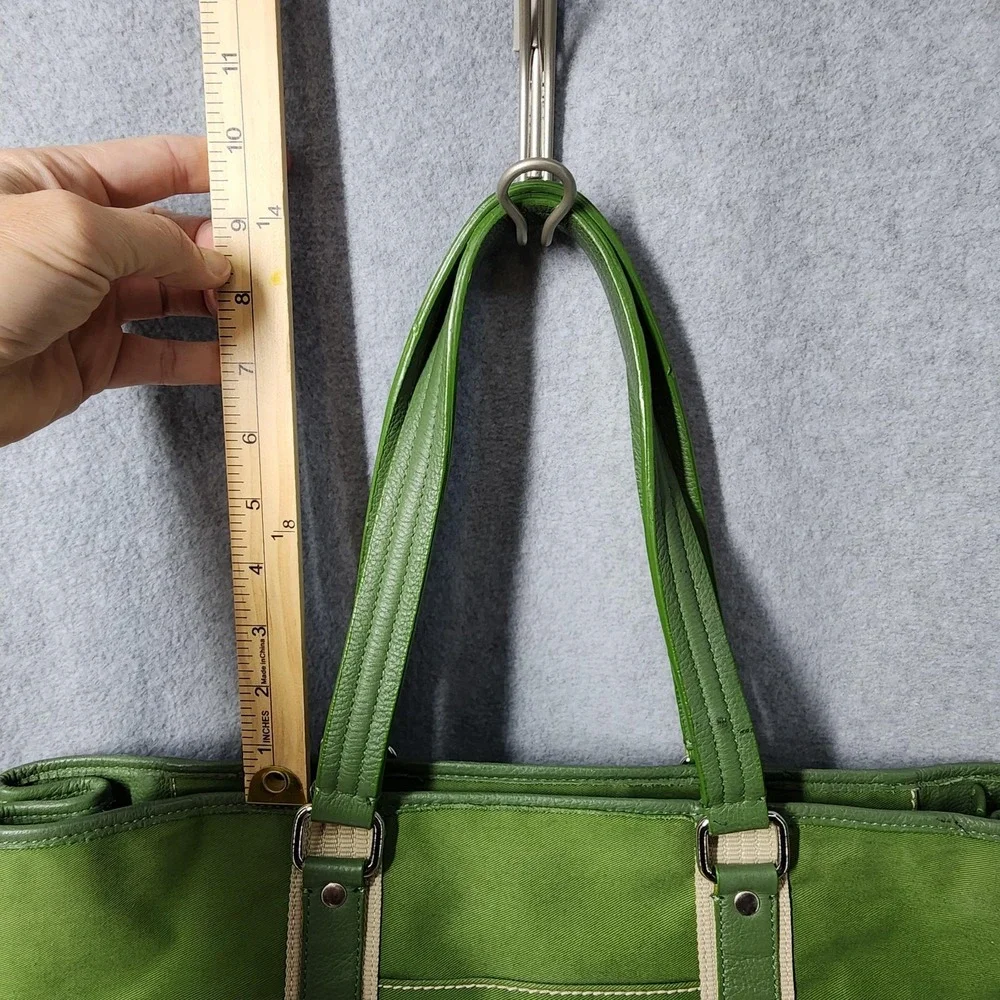 Kate Landry Tote Bag Womens Large Green Canvas Shoulder Purse Geometric Lining - Picture 11 of 11